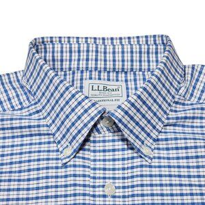L.L.Bean Mens Blue/White Traditional Fit Button Down‎ Shirt 16.5-32 100% Cotton